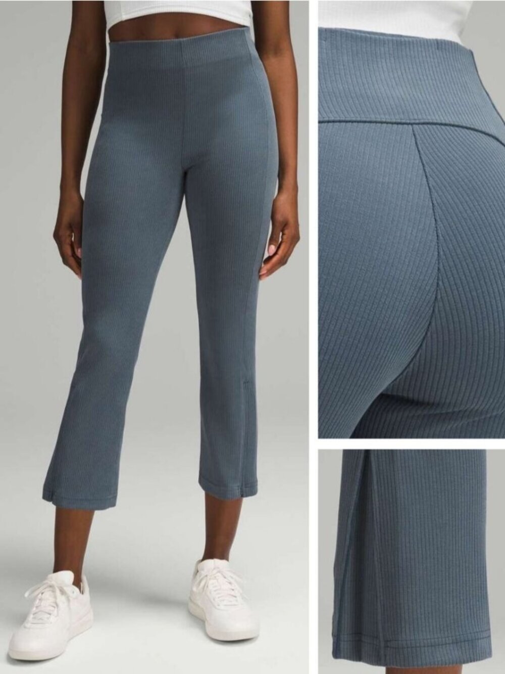 LULULEMON Ribbed Softstreme Zip-Leg High-Rise Cropped Pant 25" Size 0 Iron Blue